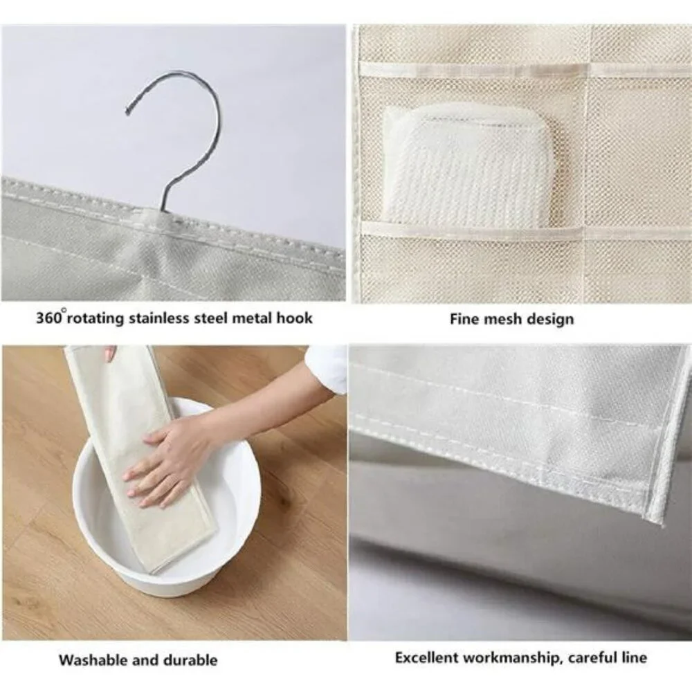 Closet Hanging Organizer Dual Sided with Mesh Pockets for Bras Underwear Socks